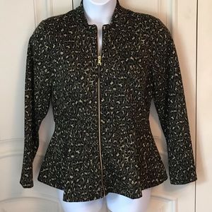 Animal Jacquard Zip Front Jacket w/Peplum Detail
